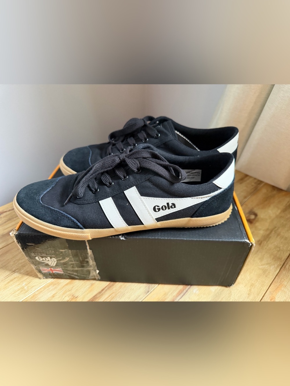 Gola Men’s Black Sneakers with White Stripes and Gum Sole - Picture 4 of 7